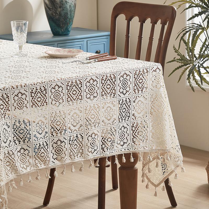 American Retro Pastoral Hollow Crochet Tablecloth Rectangular Round Dining Table Coffee Table Tablecloth Cabinet Cover Towel Household