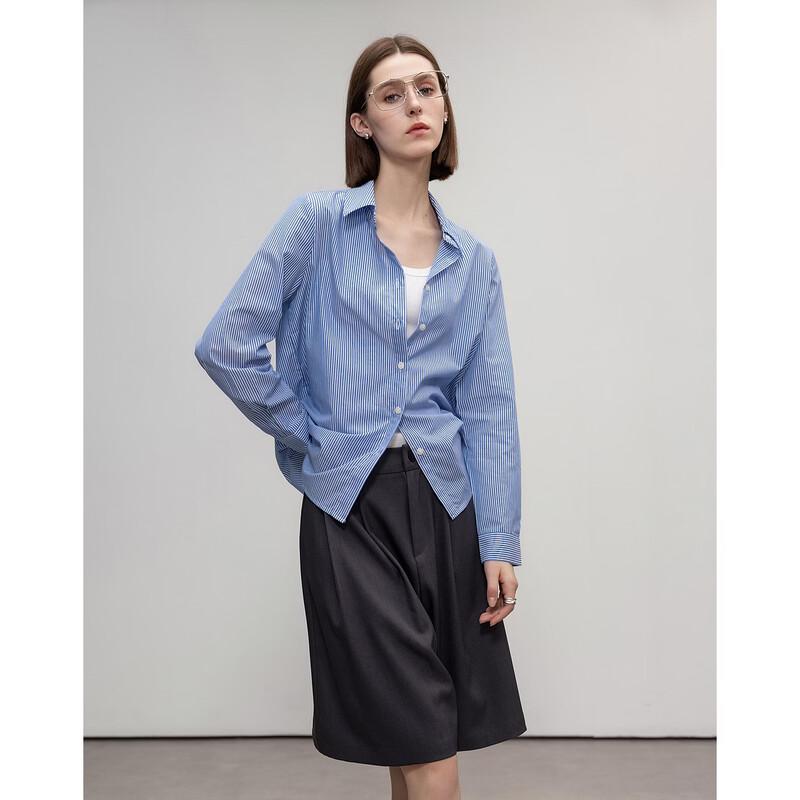 Demana Women s Striped Lapel Long Sleeve Shirt XL