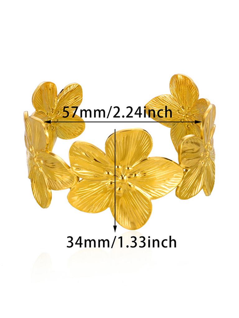 Bracciali Aperti Chunky con Fiori per Donna Acciaio Inossidabile Impermeabile Fiori Bracciale Largo Gioielli per Mano da Festa Matrimonio Regalo Elegante