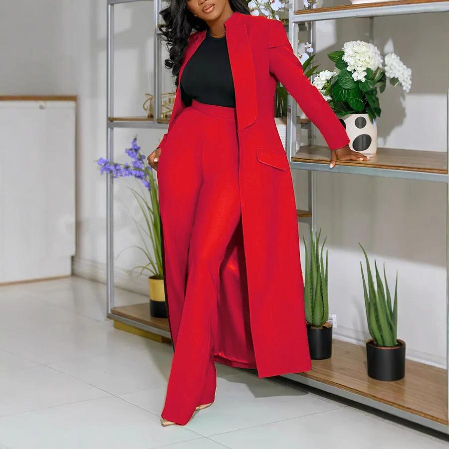 Long Coat and Wide Leg Pants 2 Piece Set In Multiple Colors