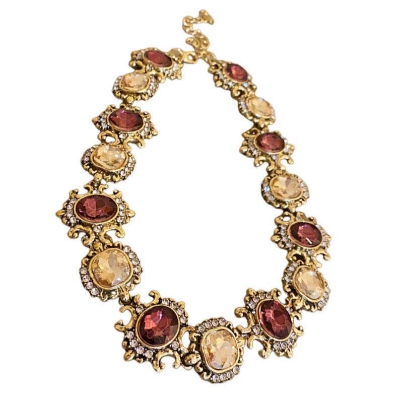 Medieval vintage jewelry, retro diamond-encrusted necklace set, court style collarbone chain, advanced sense necklace jewelry, women