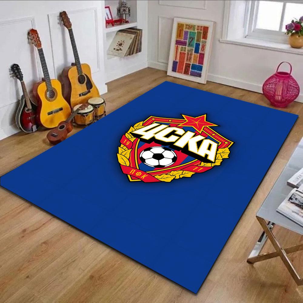 CSKA Emblem On Blue Background Patterned Carpet, Non Slip Mat Suitable for Living Room and Bedroom Sofas