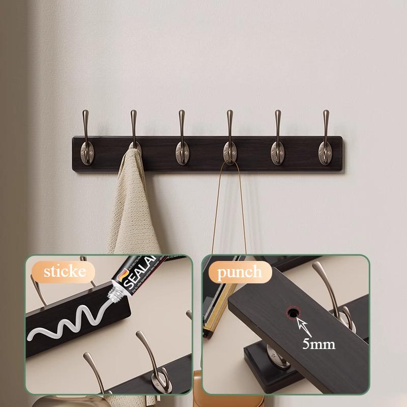 Rustic Wall Mounted Coat Rack, Pine Solid Wood Metal Hook Hanger for Hanging Clothes Robes Towels Coats,Wooden Heavy Duty Coat Rack for Wall