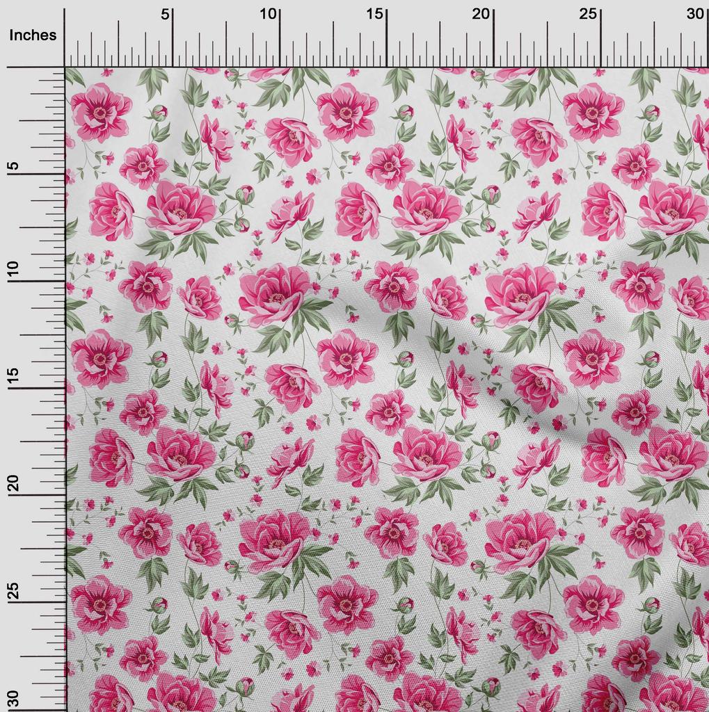 oneOone Cotton Flex Fabric Leaves & Peony Floral Print Fabric By The Yard 40 Inches