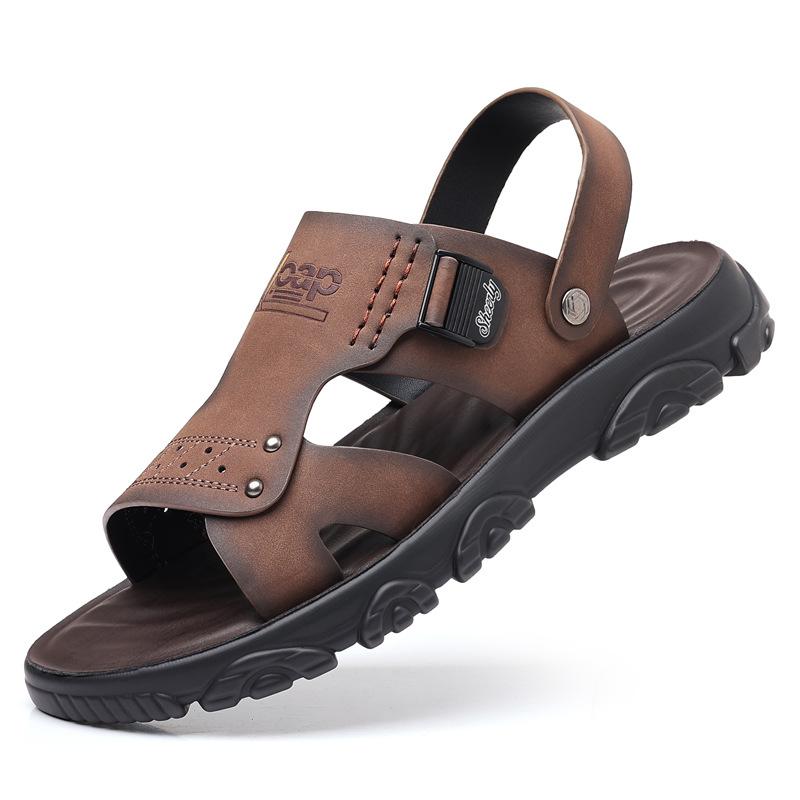 

New summer men s beach shoes outdoor leather men s sandals men s shoes men s slippers 44 темно-коричневого кольору