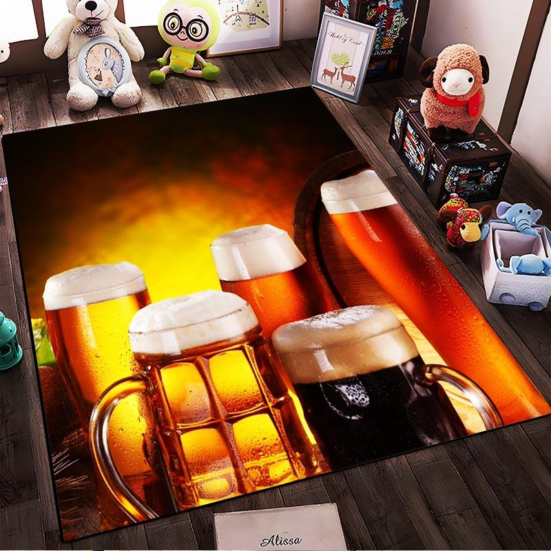 Beer Mug and Barrel Pattern Carpet with Golden Amber Theme for Home Decor Suitable for Use As an Anti-slip1 For1room and Bedroom Sofas