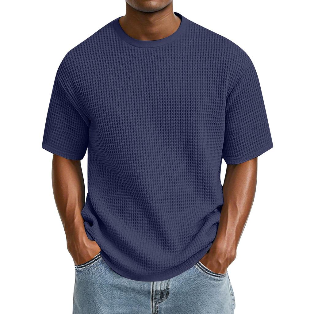 Camiseta Informal de Color de Moda para Hombre con Cuello Redondo y Manga Corta