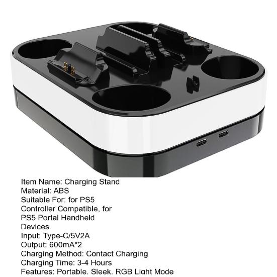 Charging Stand for PS Portal Remote Player Portable Charge Dock Station with RGB Light Modes Charge Base Holder Accessories for PS5 Portal Console