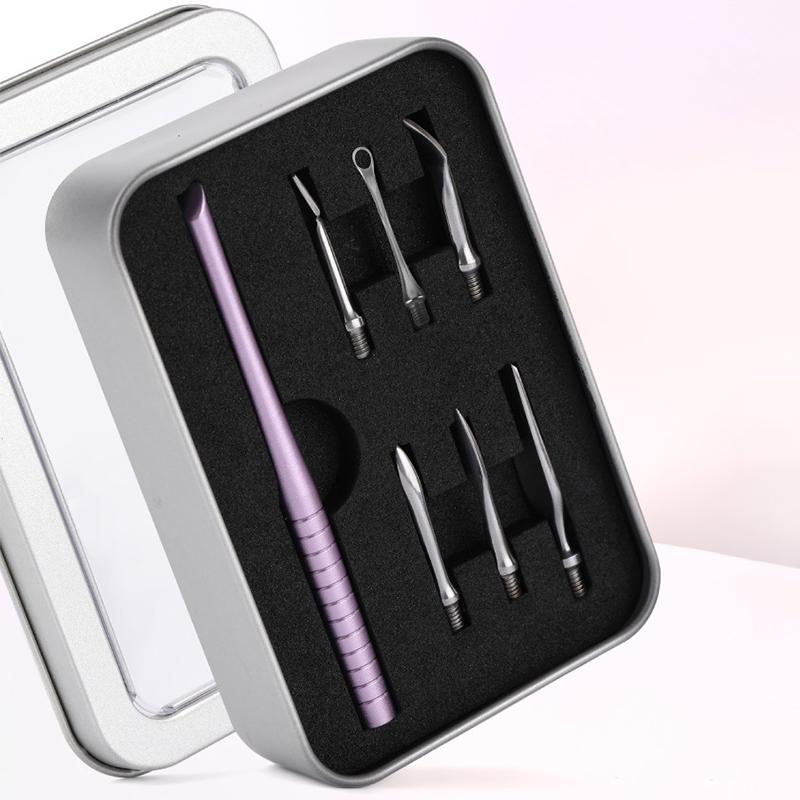 6 In 1 Nail Beveled Head Stainless Steel Cuticle Pusher Nail Art Sanding Tablet Manicure Sticks Tool For Salon Nails Accessories