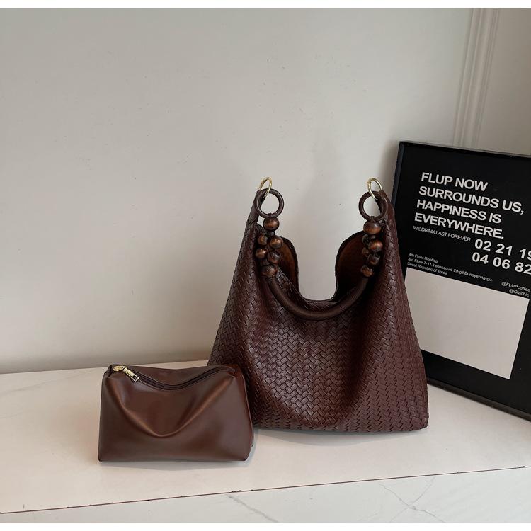 

Вместительная плетеная сумка-тоут в стиле ретро, женская, новая популярная в 2025 году, универсальная, повседневная, для работы, на плечо, под мышку темно-коричневого