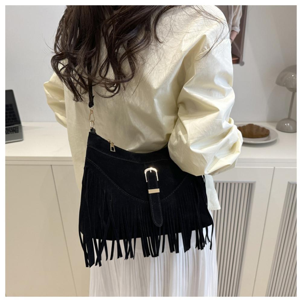 Borsa a Spalla Monocolore Resistente all'Usura Frange Borsa a Tracolla Borsa a Messaggero Retrò Opaca da Donna con Zip a Tracolla per Appuntamenti Quotidiani