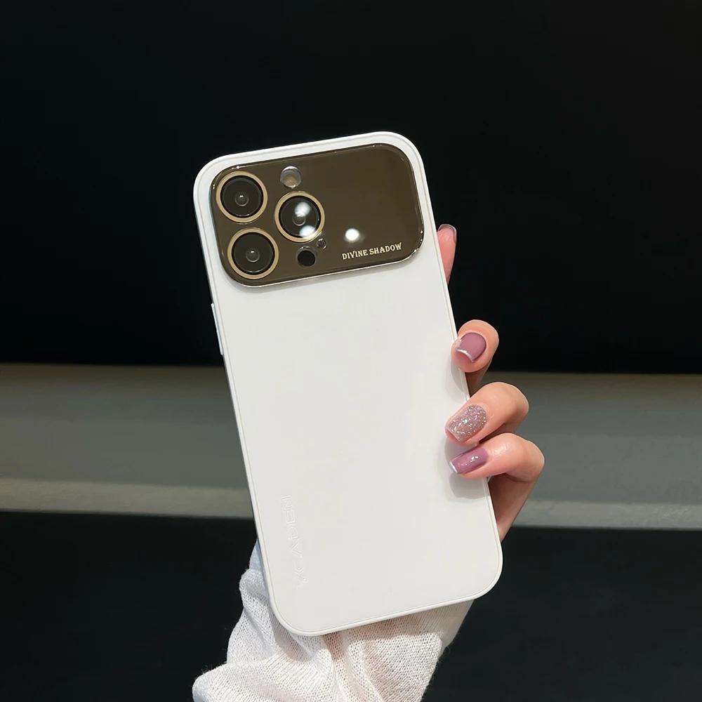 

Large Window Slim Camera Lens Protector Case For iPhone 17 Air 16 15 14 13 12 Pro Max Matte Electroplated Screen Anti-Drop Cover iPhone 15 Pro Max білий