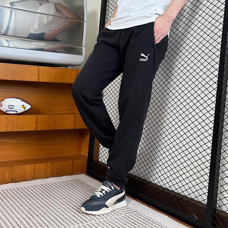 Puma Logo z literą Haftowany Polar Gruby Sznurowany Ściągacz Dzianinowe Spodnie Sportowe Męskie doły Czarne 625311-01