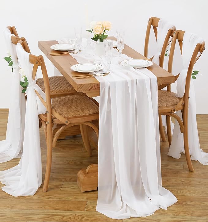 White Chiffon Table Runners Sheer Table Runner Wedding Arch Chair Sashes for Baby Shower Birthday Party Table Top Decoration