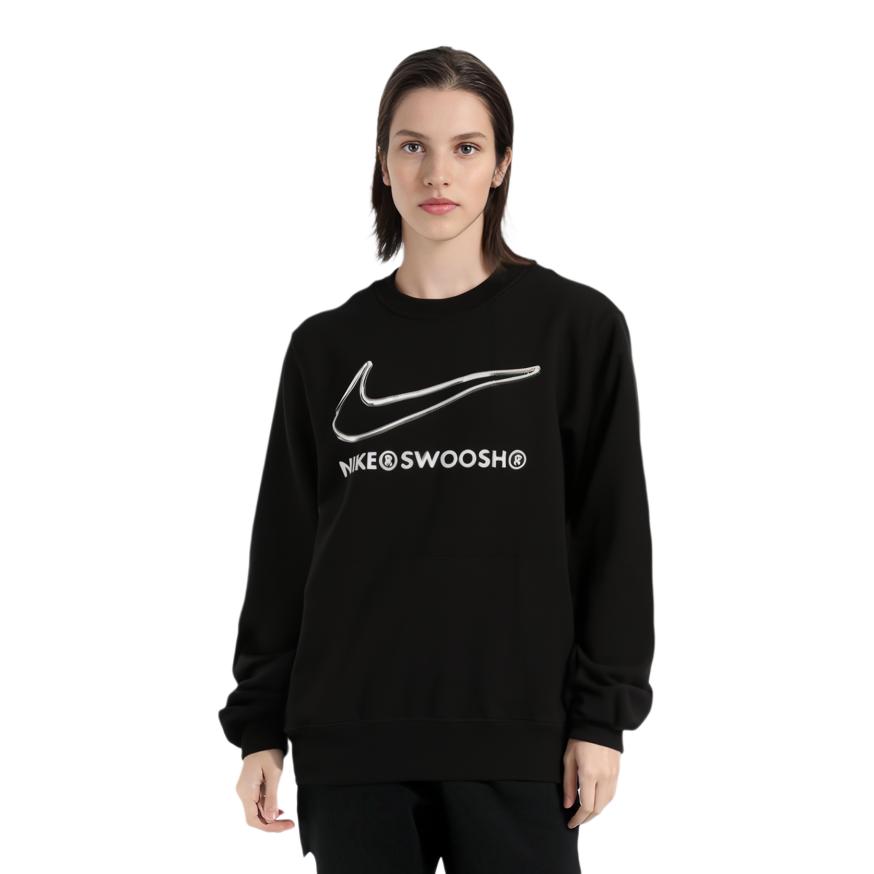 Nike As W Nsw Swsh Crew Fleece Logo Print American Style Sweatshirt Women Sweatshirt Black DJ6947-010