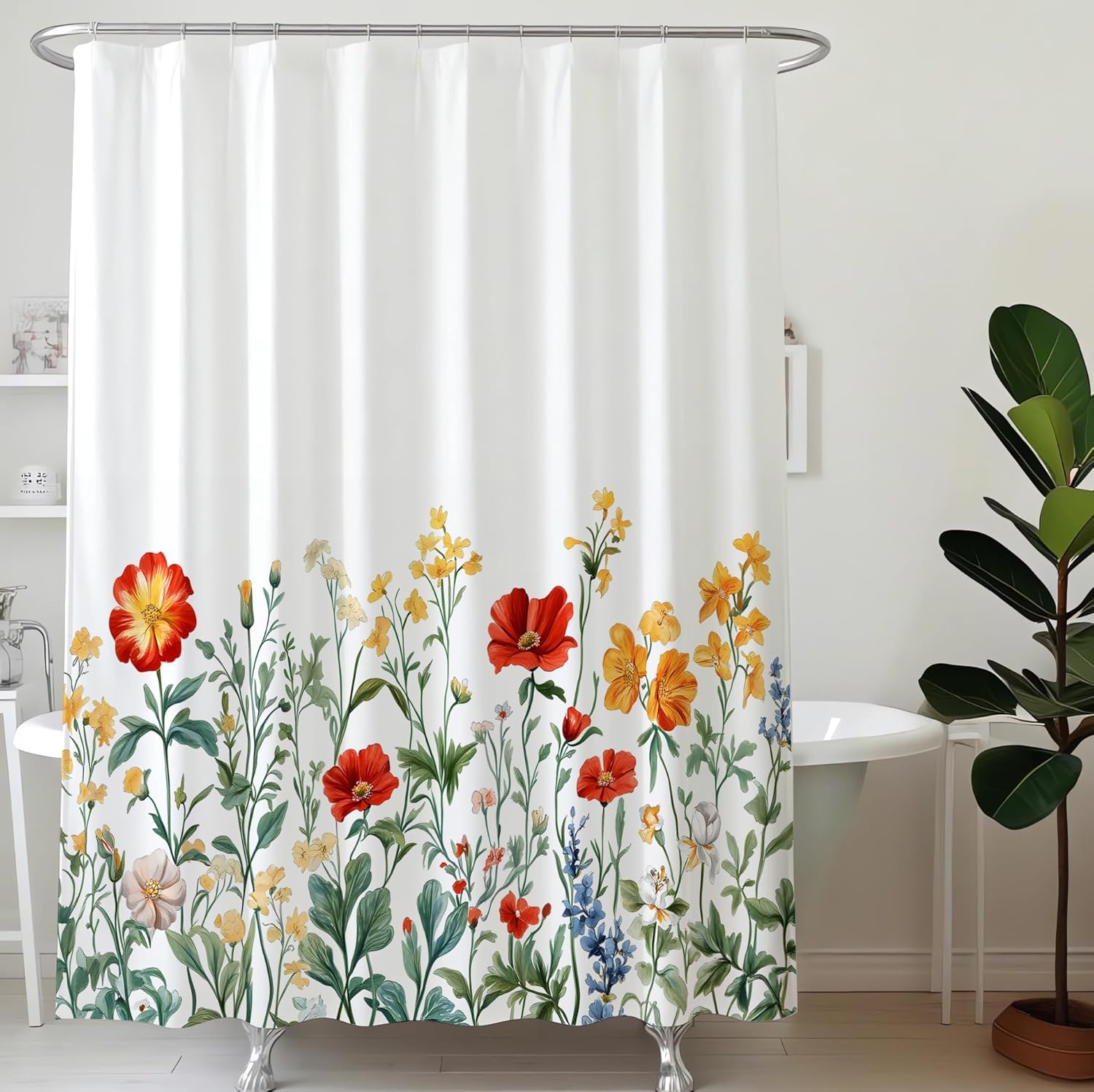 

Starfish Shower Curtain Watercolor Coral Feature Starfish Shell And Conch Polyester Fabric Shower Curtain Including Hook W60H190(CM)-1 Pcs