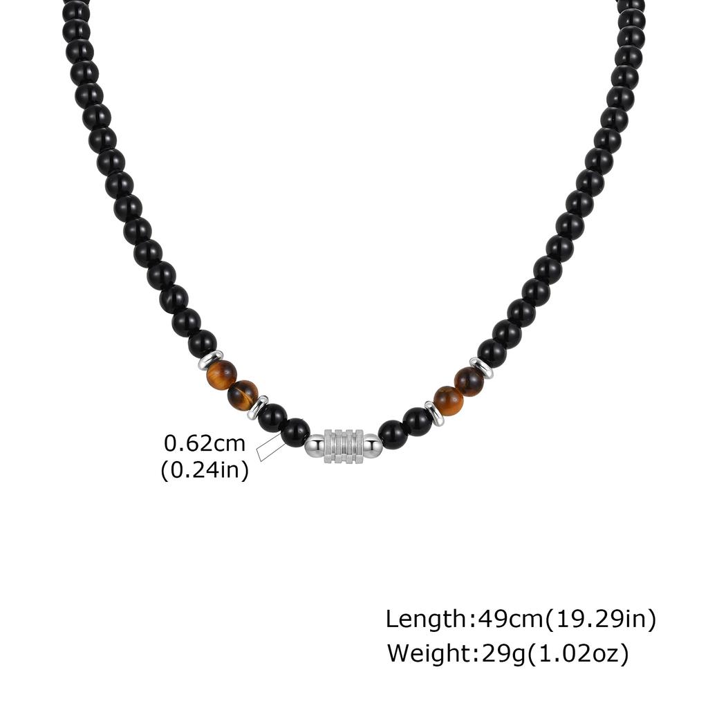 Boho Natural Tiger Eye Stone Beaded Necklaces for Men Stainless Steel OT Buckle Collar Necklace Trendy Vintage Jewelry Gift