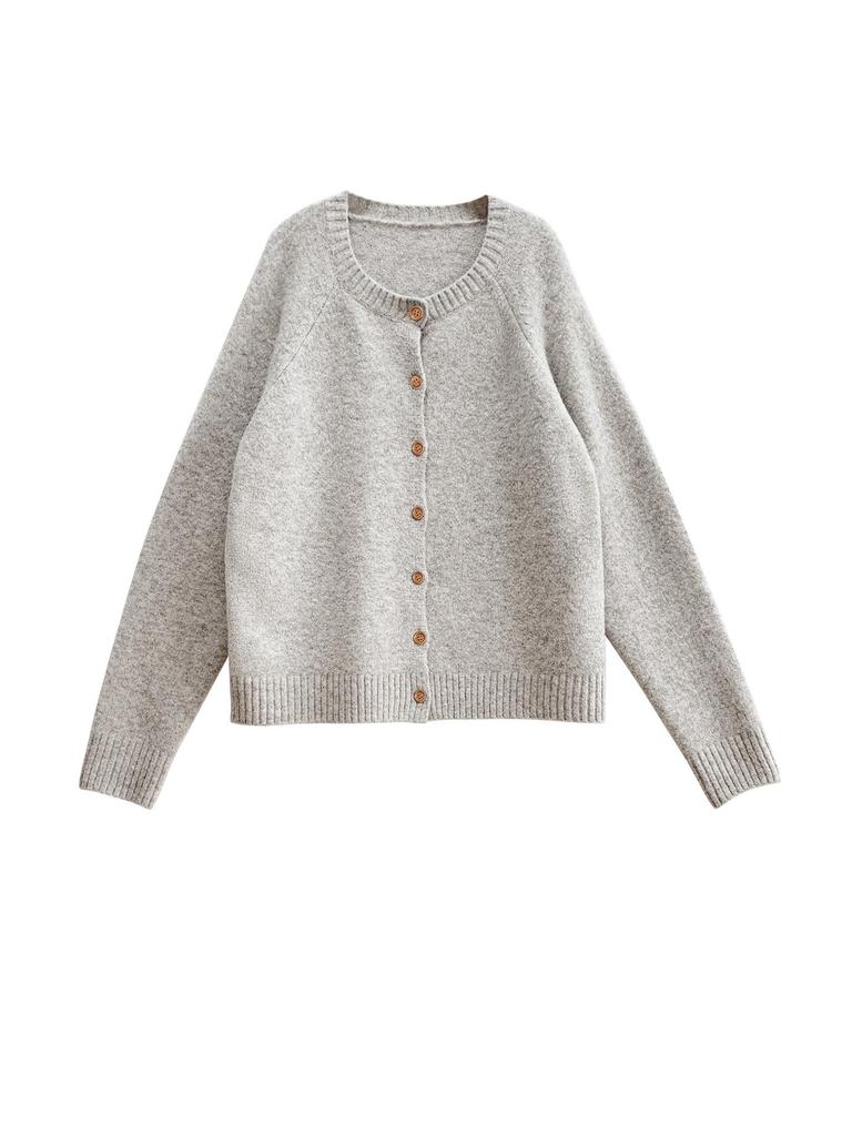 Korean Style Plus Size Loose Knit Cardigan - Women's Solid Color Round Neck Casual Spring Sweater.