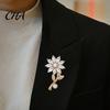 Daily Wear Brooch Rhinestone Flower for Women, Golden Plated Floral Lapel Pin, Sparkling Clothing Jewelry Wedding Party Prom Elegant Pin
