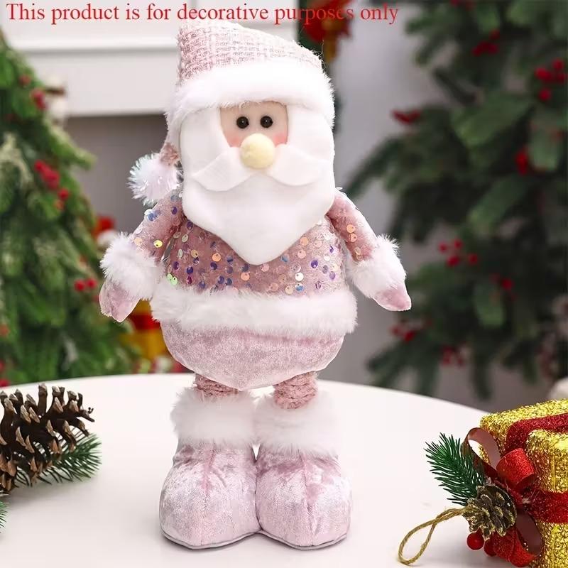 Adjustable Height Standing Pink Reindeer Santa Snowman Figurines Tabletop Home Decor for Christmas Thanksgiving New Year Decor