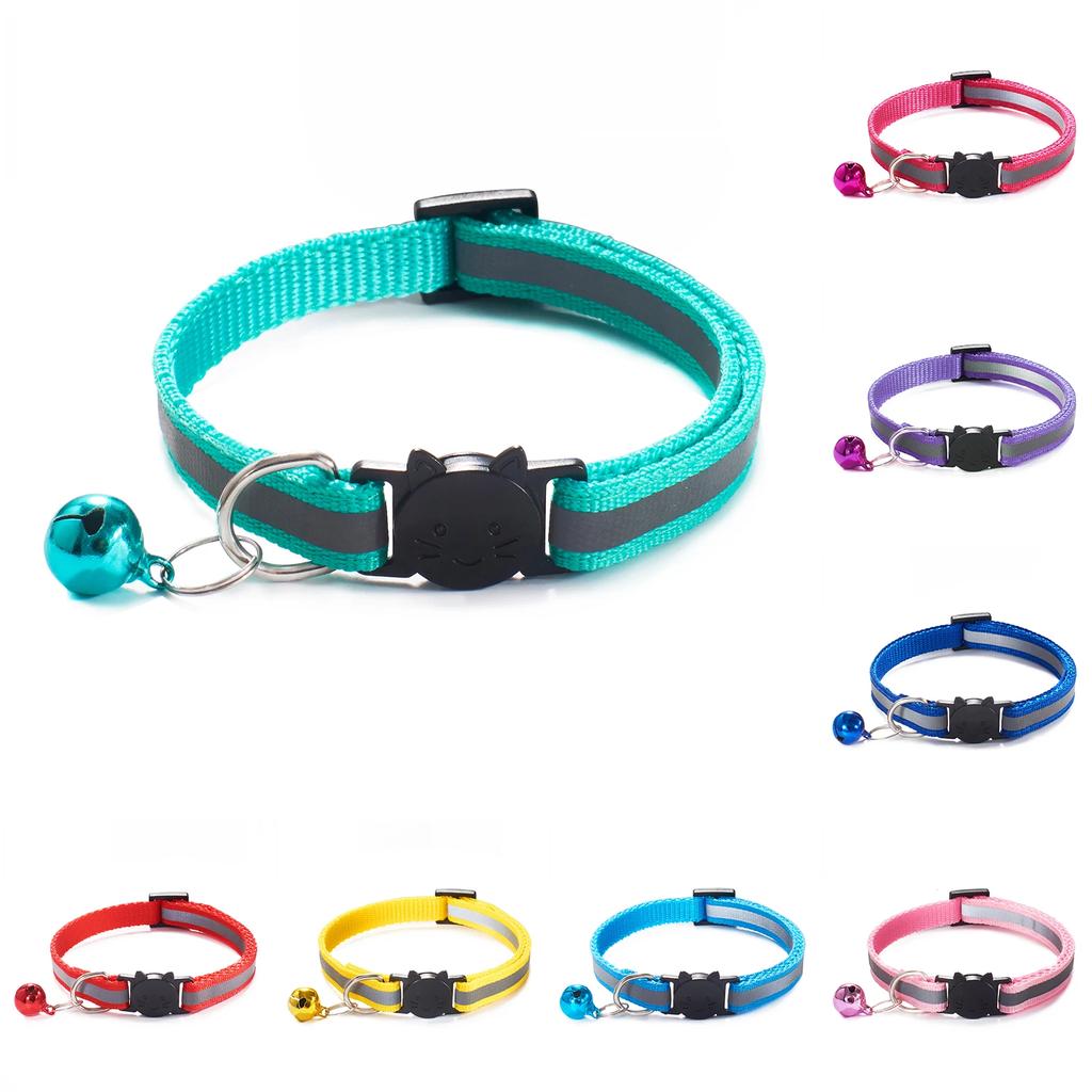 Reflective Breakaway Cat Collar Neck Ring Necklace Safety Elastic Adjustable with Bell Pet Products Kitten Collar Accessories