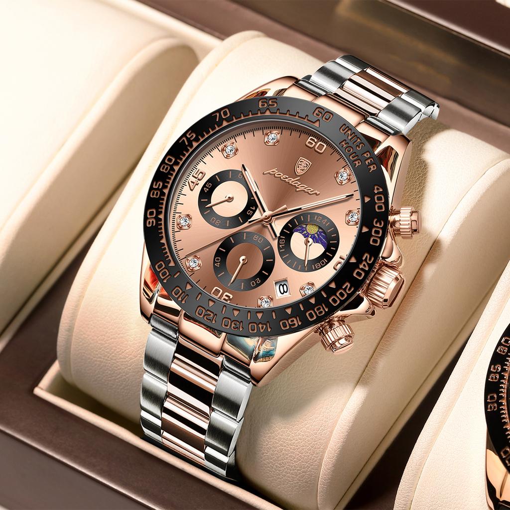 Waterproof Men'S Watch Multifunctional Fashion Steel Strap Quartz Watch