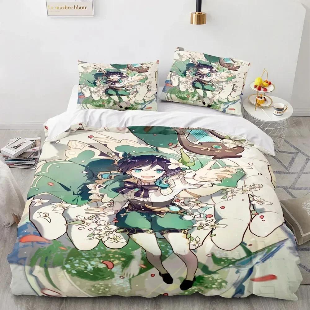 Game Genshin Impact Bedding Set Printed Bed Set With Pillowcase Duvet Cover Soft Single Double Queen Super King Size Kids Adult
