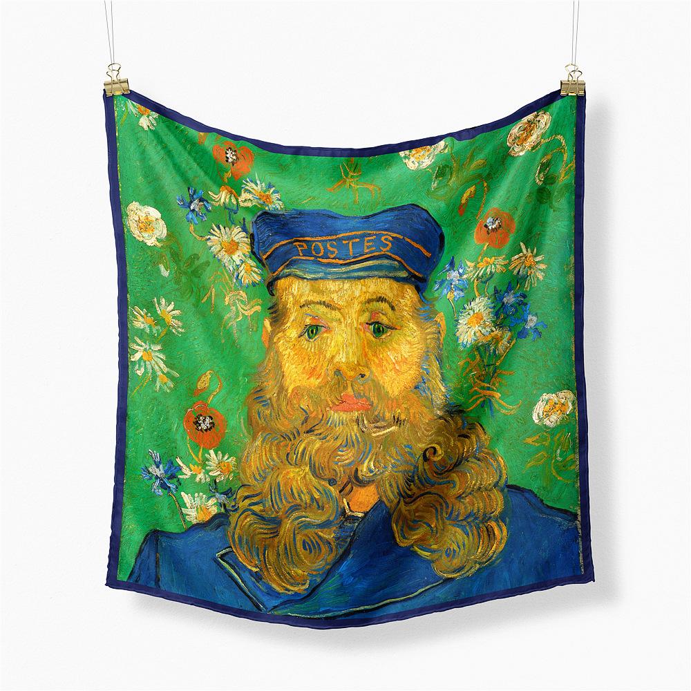 Famous Oil Painting Twill 100% Silk Scarf Fashion Bandana Women Scarf Wraps 53cm Square Scarves Hijab Head Scarf Neckerchief