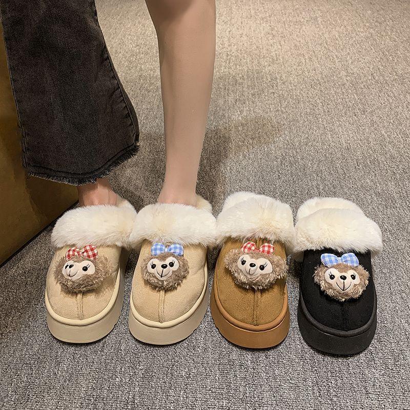 Fashion versatile thick bottom heightening cartoon women's cotton slippers 2025 winter new cute and comfortable bag head slippers women