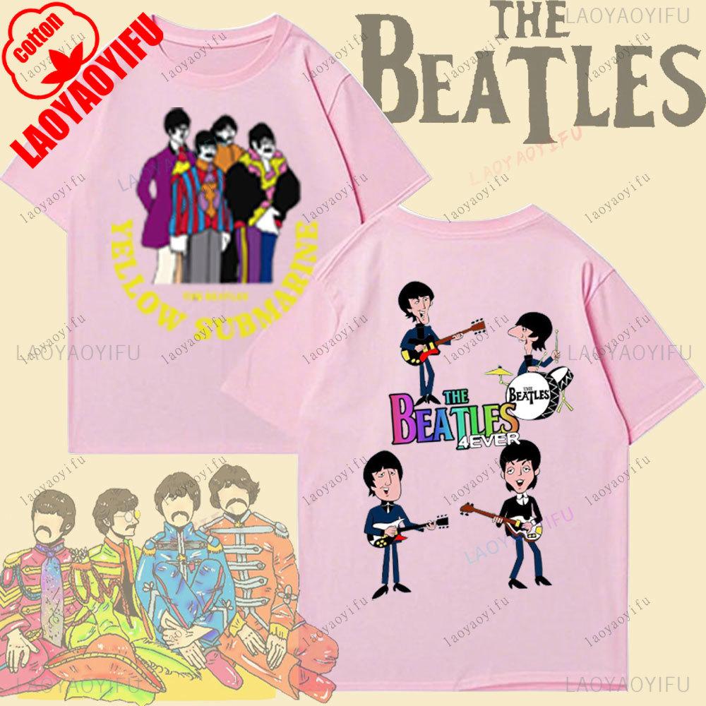 The Beatles Black Rock Band Tshirt Unisexs TShirt Y2k Street Fashion Streetwear Cotton Tops Oneck Shortsleeve Sweatshirt
