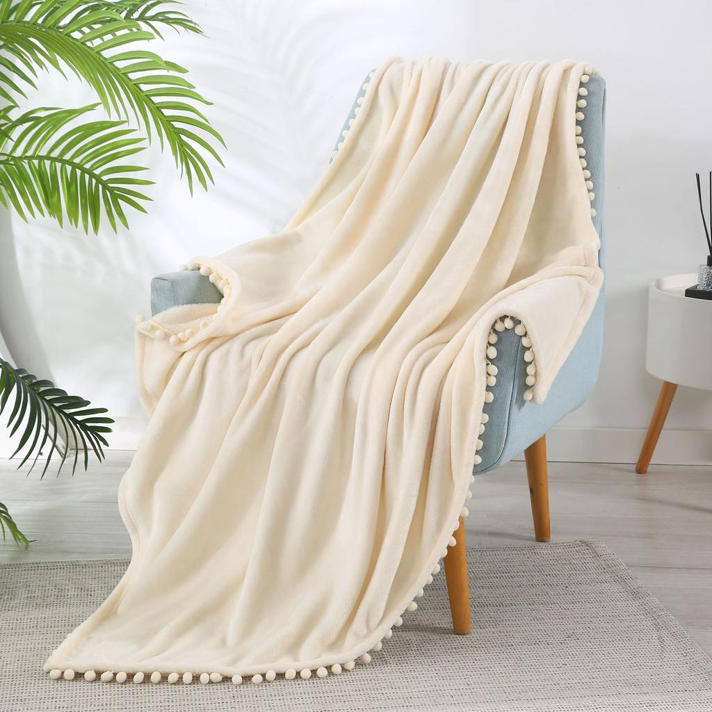 Winter Flannel Tassel Ball Blankets for Beds Warm Lightweight Plush Fleece Sofa Cover Decor European Style Solid Shawl Blanket