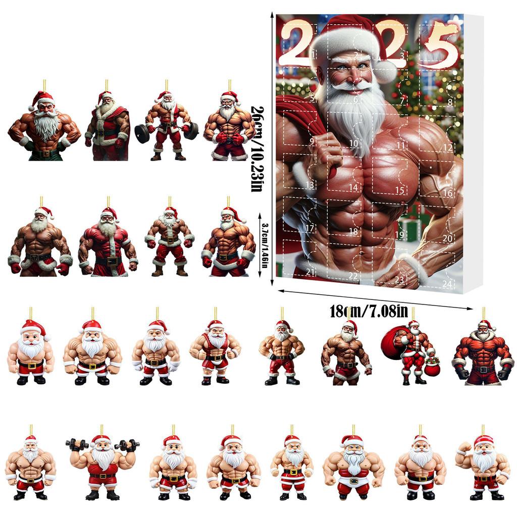 Christmas Countdown Blind Box With Muscular Santa Figure For Holiday Tree Decor And Gift Giving