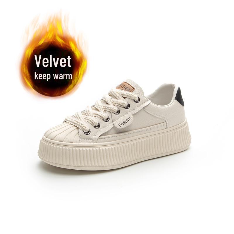 Adidași de damă din piele naturală cu vârf tip scoică, albi, cu tălpi groase, pentru primăvara 2025