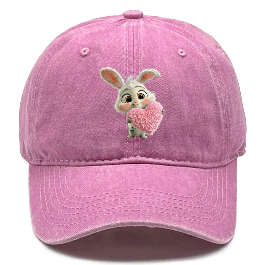 Rabbit Pink Heart Printed Snapback Baseball Cap Adjustable Inelastic Baseball Hat Flat Cap For Daily Wear Hiking Fishing