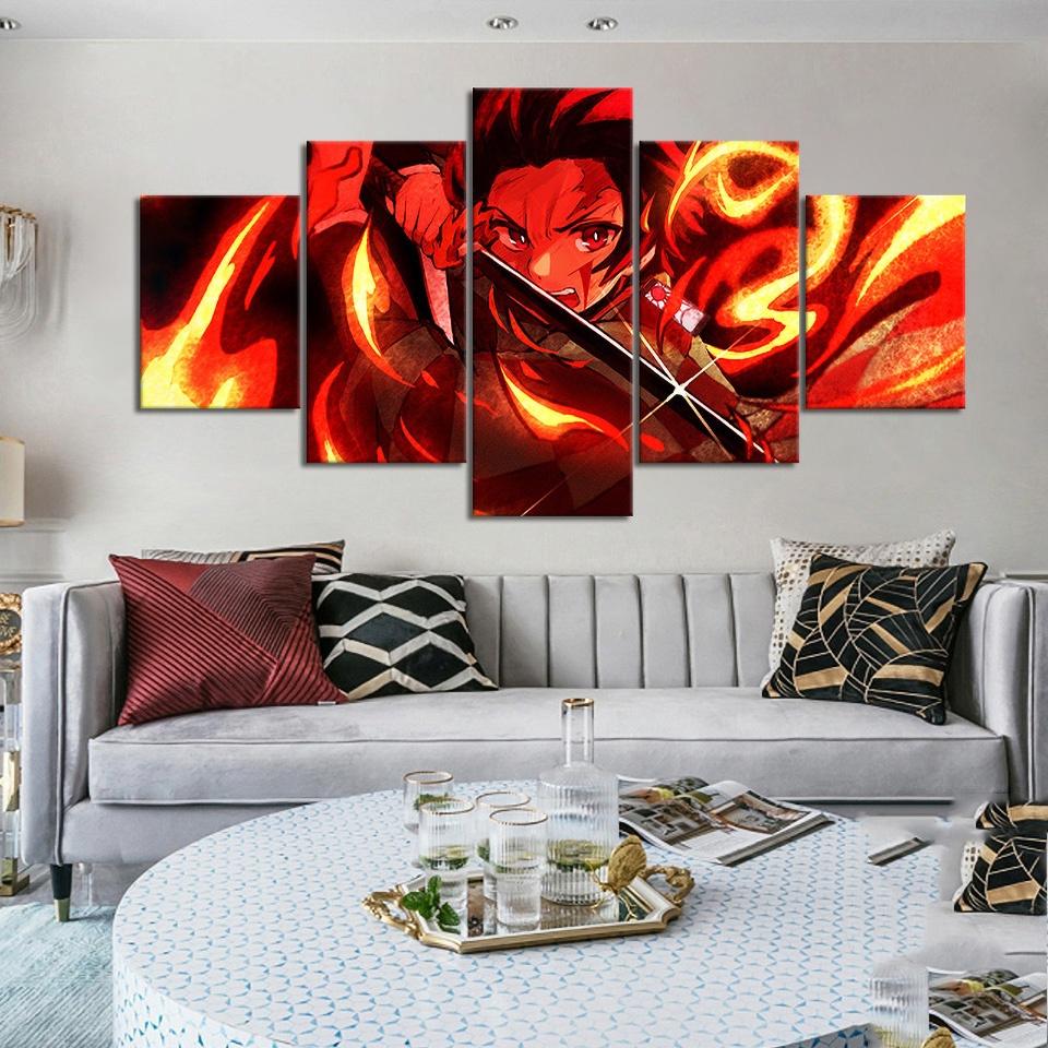 

5 Panels Canvas Wall Arts Painting Slayer Kimetsu No Yaiba Japanese Anime Poster Popular Picture Print Living Room Home Decor 20x35 20x45 20x55cm