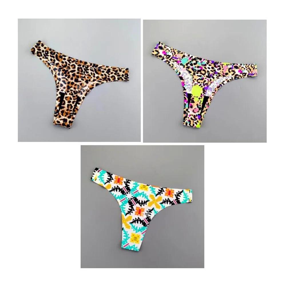 3 Pcs Leopard G String Womens Printed Thongs Ice Silk Seamless One Piece Ladies Sexy G-string Underwear Plus Size