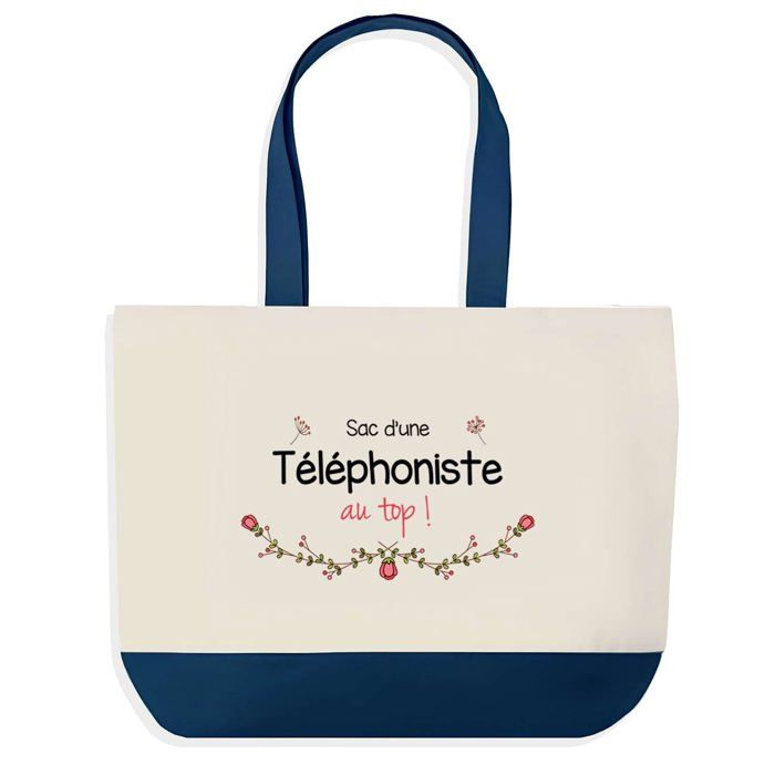 Sac cabas - PLANETEE - Téléphoniste au Top - fond bleu - coton 40 x 45 cm - grand format