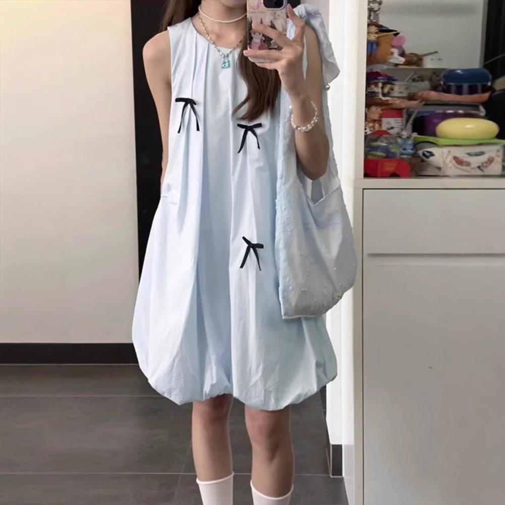 Small light blue bud dress women's summer short skirt new French sleeveless vest puffy skirt