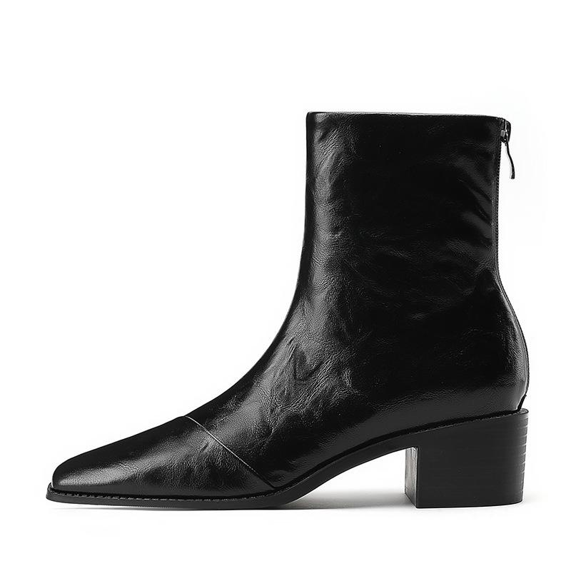 5083-3 autumn and winter fashionable pointed cowboy boots, design sense V-mouth soft leather thin Martin boots thick sole