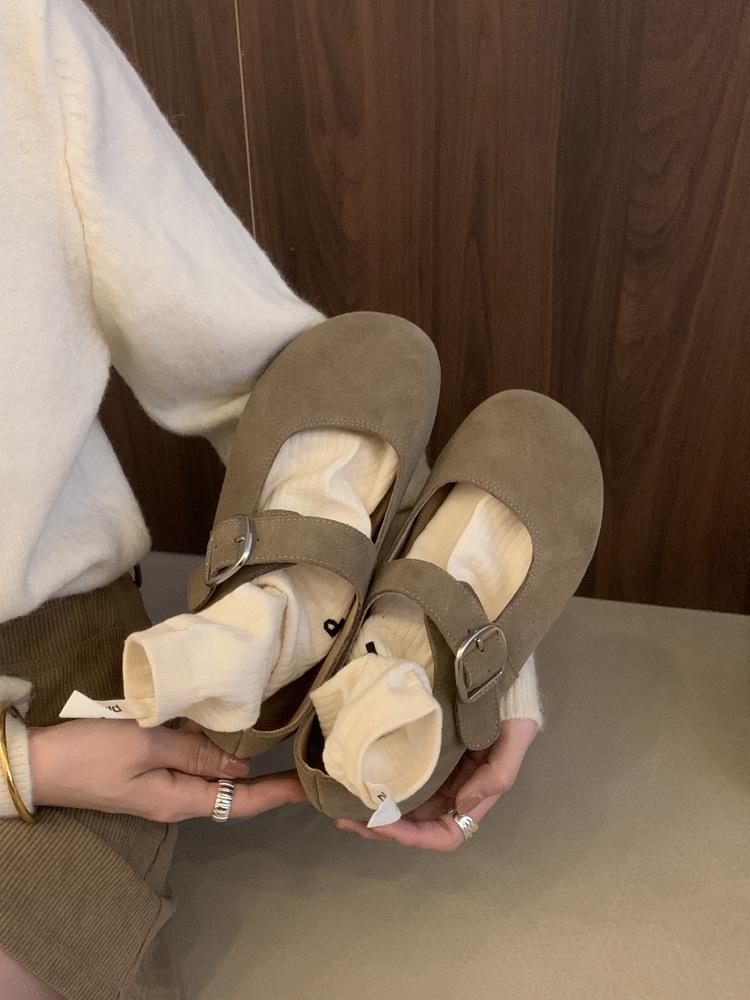 

Leather platform women s new autumn one-word belt flat Mary Jane single shoes Boken beanie shoes 35