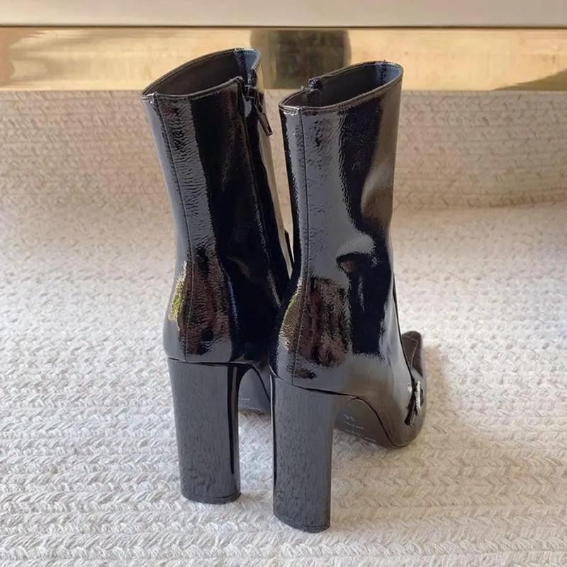 Fashion Ins style Fashion Patent Leather Zip Women Ankle Booties Autumn Winter Elegant Pointed toe High heels Chelsea Short Boots Shoes