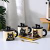 Portable 370ML Ceramic Cats Mug Personality Office Coffee Drinking Cup with Lid Heat Resistant Beverage Drinkware
