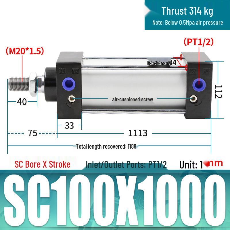 SC63 High Thrust Small Pneumatic Cylinder, Model SC40/50/80/100*125X150X200X500-S