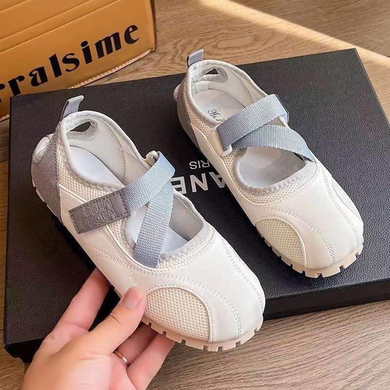 Xiaoxiangfeng Einzelne Schuhe Klettverschluss Schuhe Damen 2025 neu Sommer Mesh atmungsaktiv Freizeit Board Schuhe flache Mary Jane Schuhe
