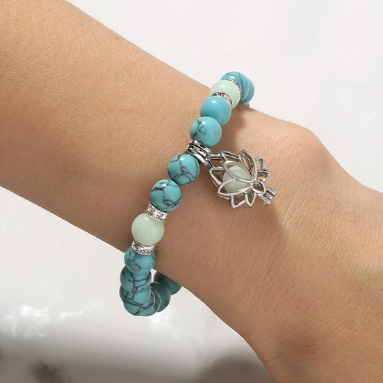 Women Bracelet Faux Turquoises Luminous Floral Jewelry Elastic Beads Bangle Jewellery Gift