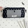 Korean Star Striped Print Large Pencil Case Multi-Layer High Capacity Stationery Pouch for Student School Desktop Storage