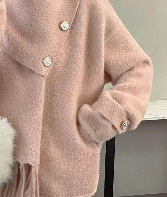Französischer Rosa Schal Dopamin Pullover Mantel: Damen Winter Locker Gestrickte Strickjacke