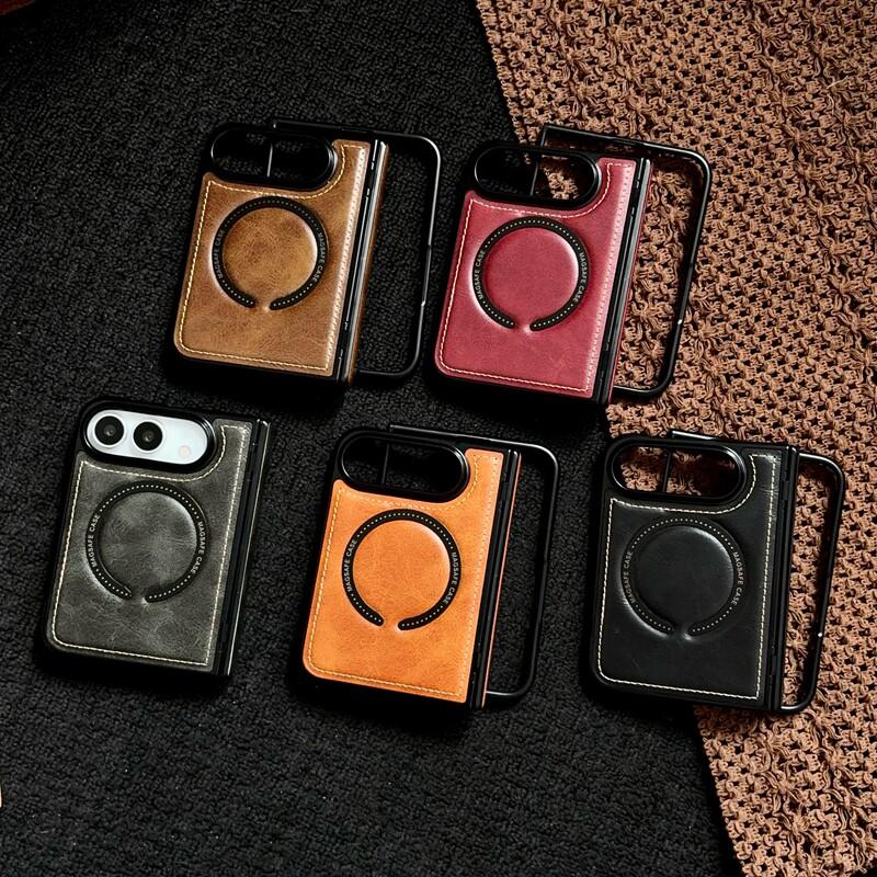 Für iPhone Duo Fold Hülle Luxus PU-Leder hautfreundlich Magnetische Schutz-Rückseite MagSafe Kabelloses Laden Handyhülle