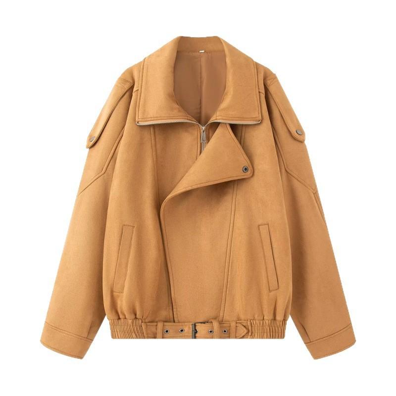 Womens Oversized Faux Suede Jacket 2025 Streetwear Long Sleeve Zip-Up Coat In Brown Shades