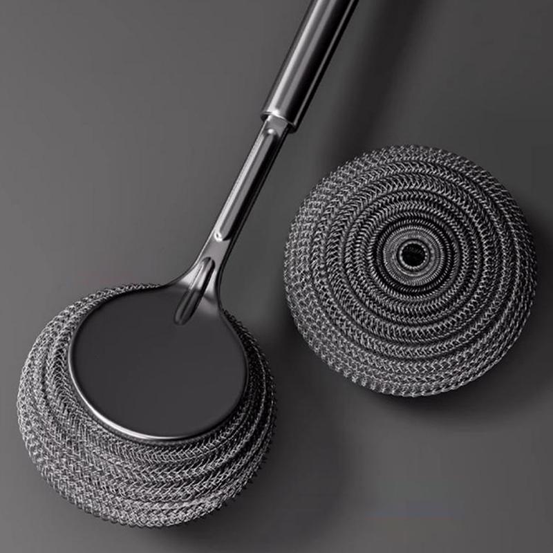 Двойная шариковая стальная проволочная щетка с длинной ручкой для чистки кастрюль и сковородок